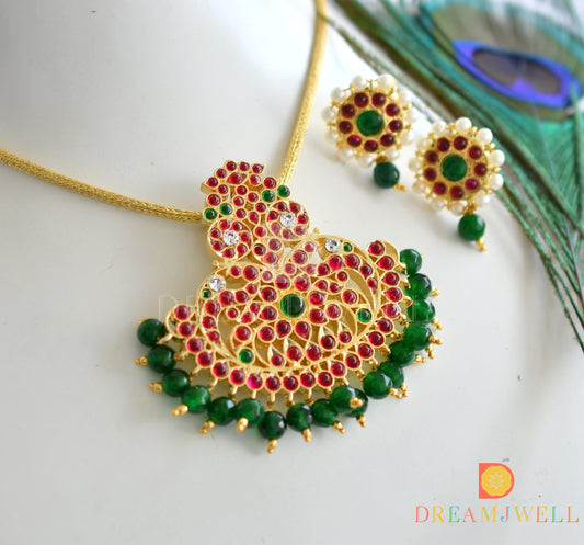 Gold finish real kemp green temple necklace set dj-31239