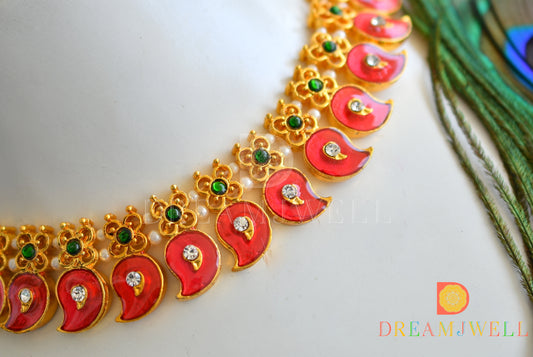 Gold tone red-green mango designer necklace dj-34557