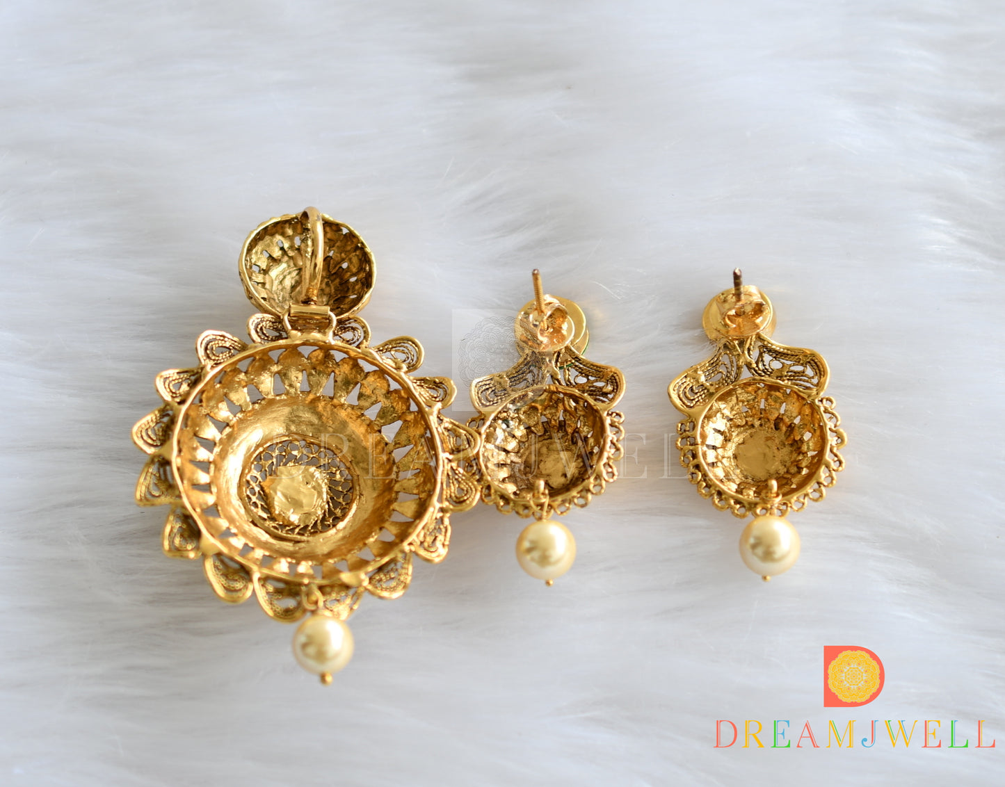 Antique kundan Pearl pendant set dj-01821