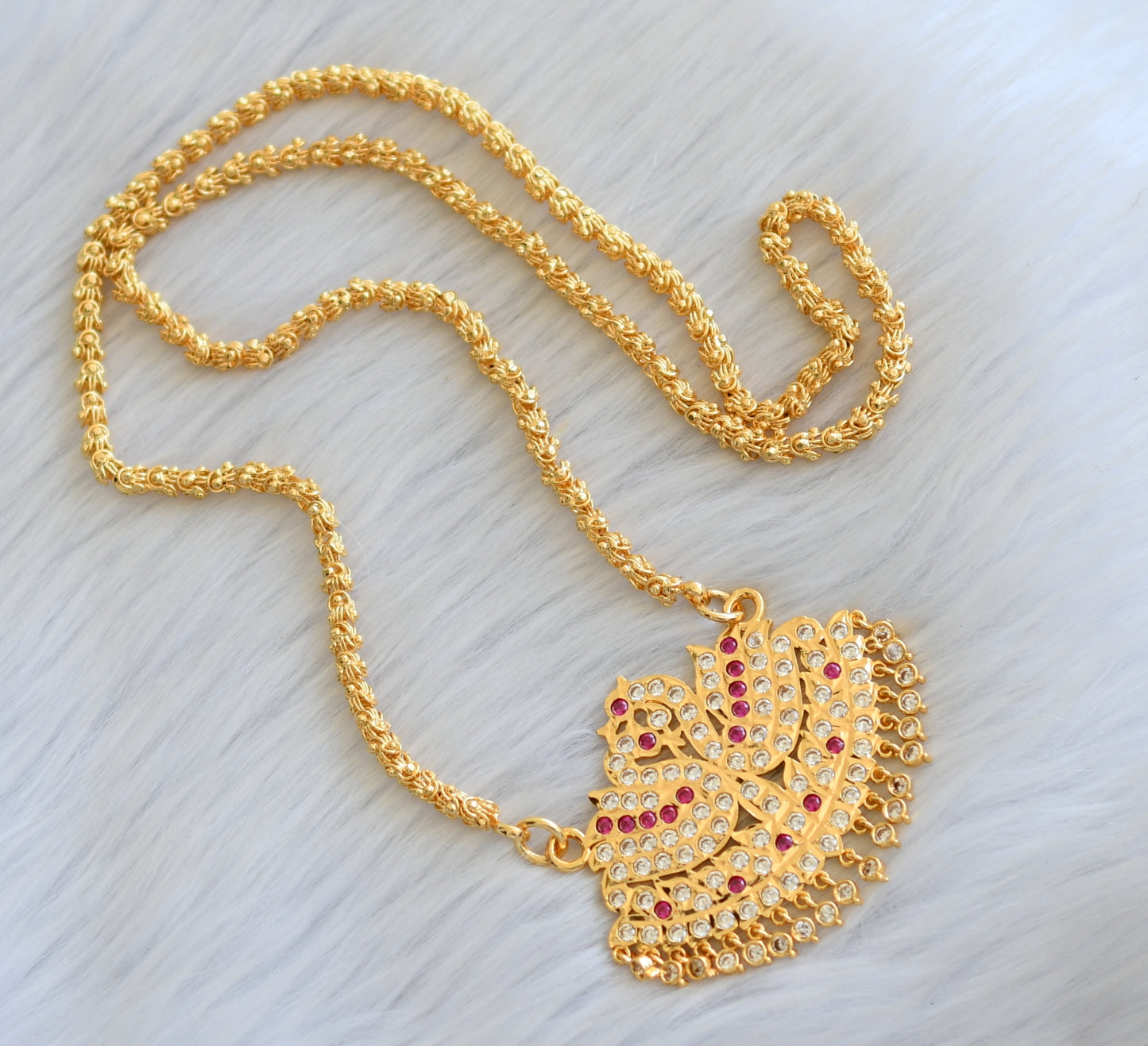 Gold tone ruby-white south Indian swan pendant with chain dj-40896