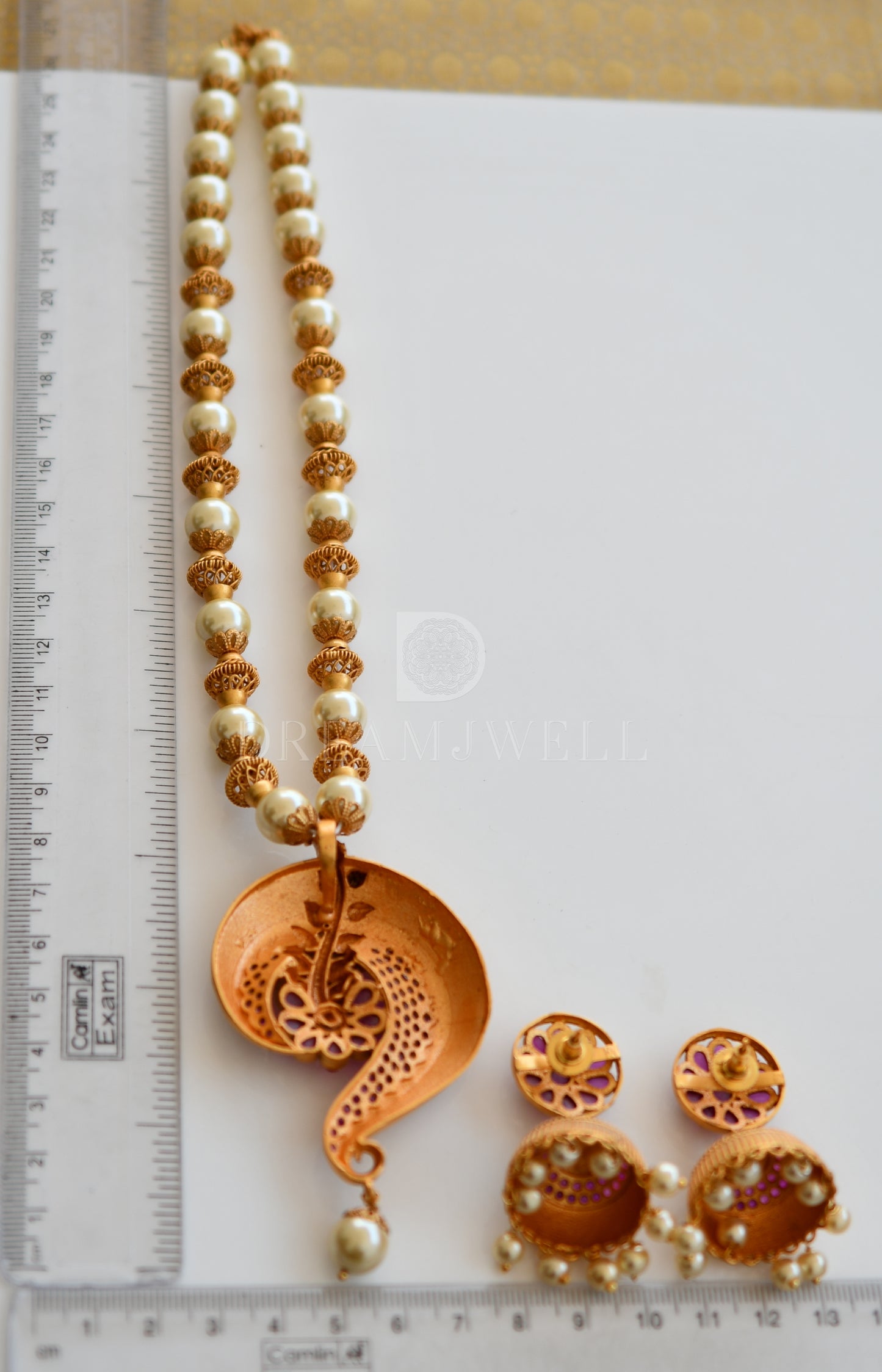 Matte finish ruby pearl beaded necklace set dj-07121