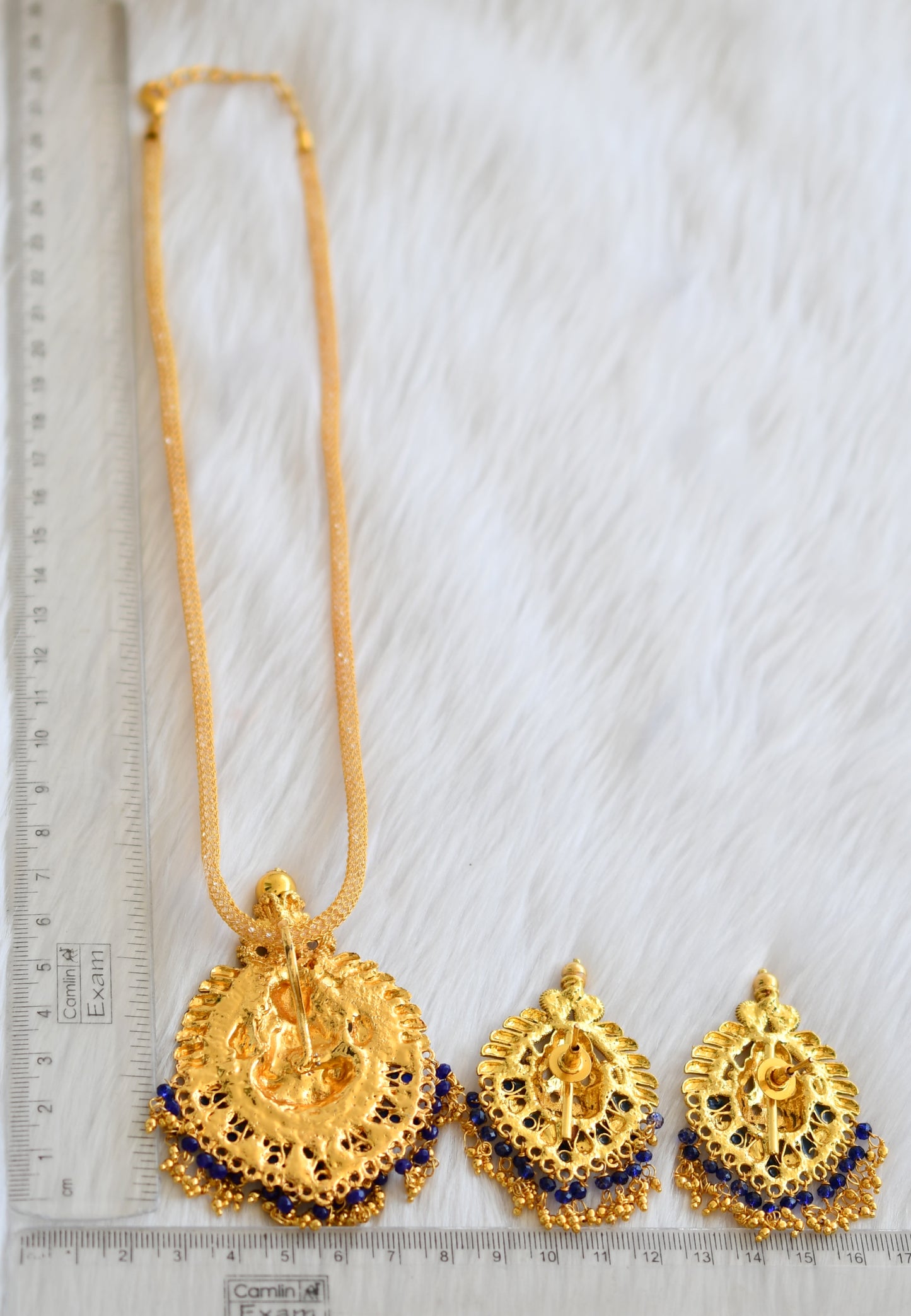 Antique gold tone blue Lakshmi necklace set dj-02172