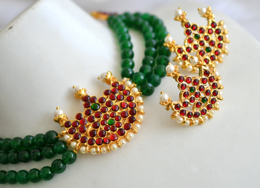 Gold tone kemp-green agates pearl moon necklace set dj-20635