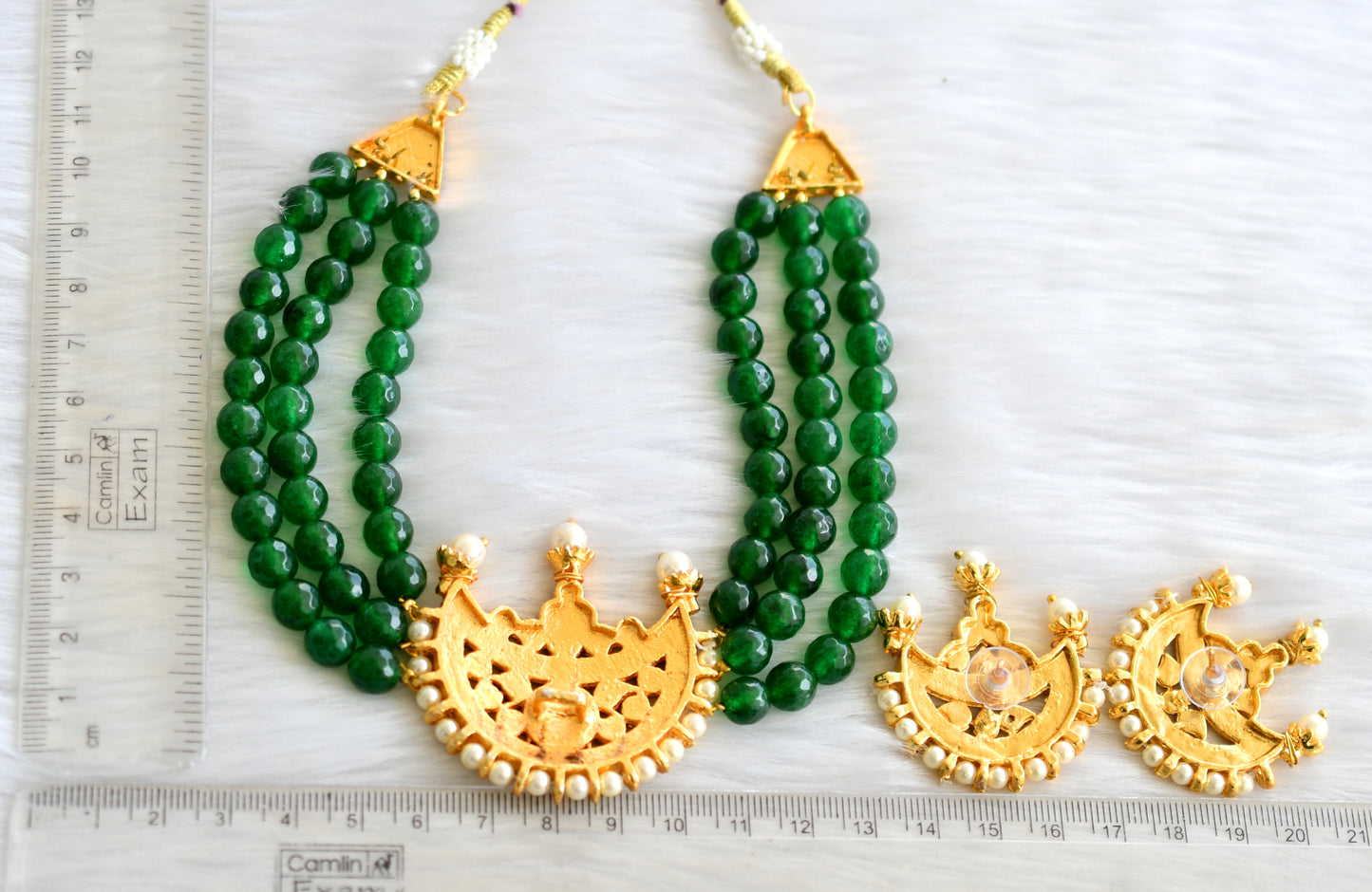 Gold tone kemp-green agates pearl moon necklace set dj-20635