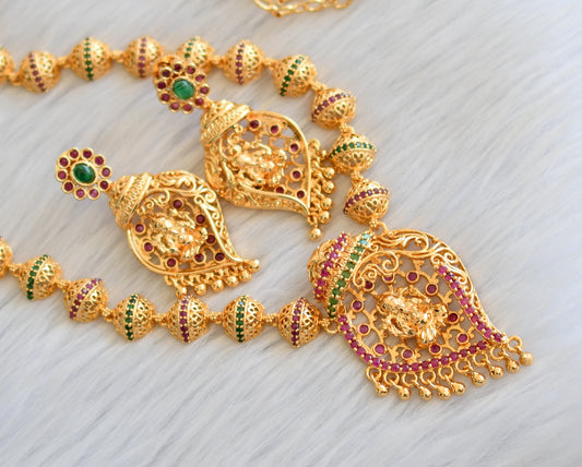 Gold tone ruby-green Ganesha necklace set dj-40876