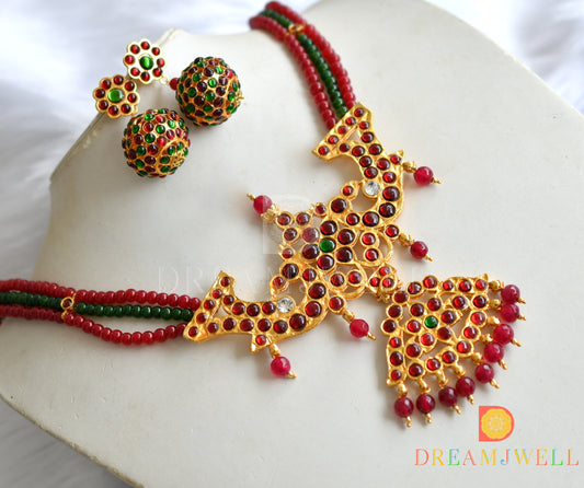 Gold tone kemp-green agates necklace set dj-23876