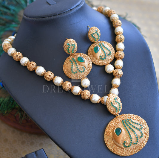 Matte finish emerald pearl designer necklace set dj-06475