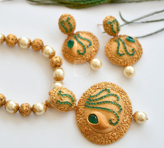 Matte finish emerald pearl designer necklace set dj-06475