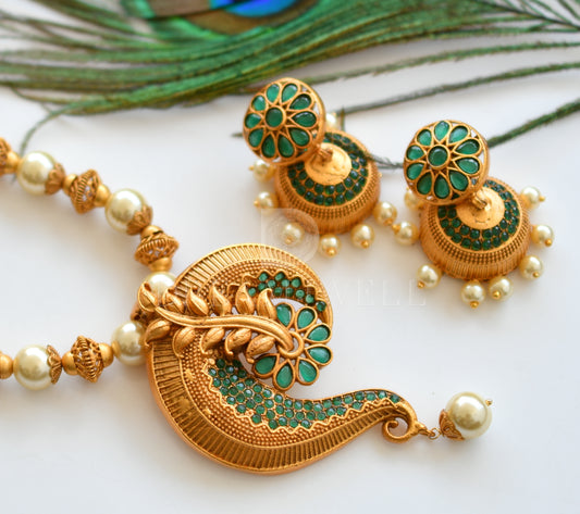 Matte finish emerald pearl designer necklace set dj-07123