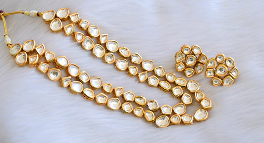 Gold tone white kundan double layer necklace set dj-40067