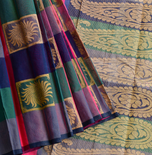 Semi silk cotton pink-blue-green-grey color mango design saree dj-38521