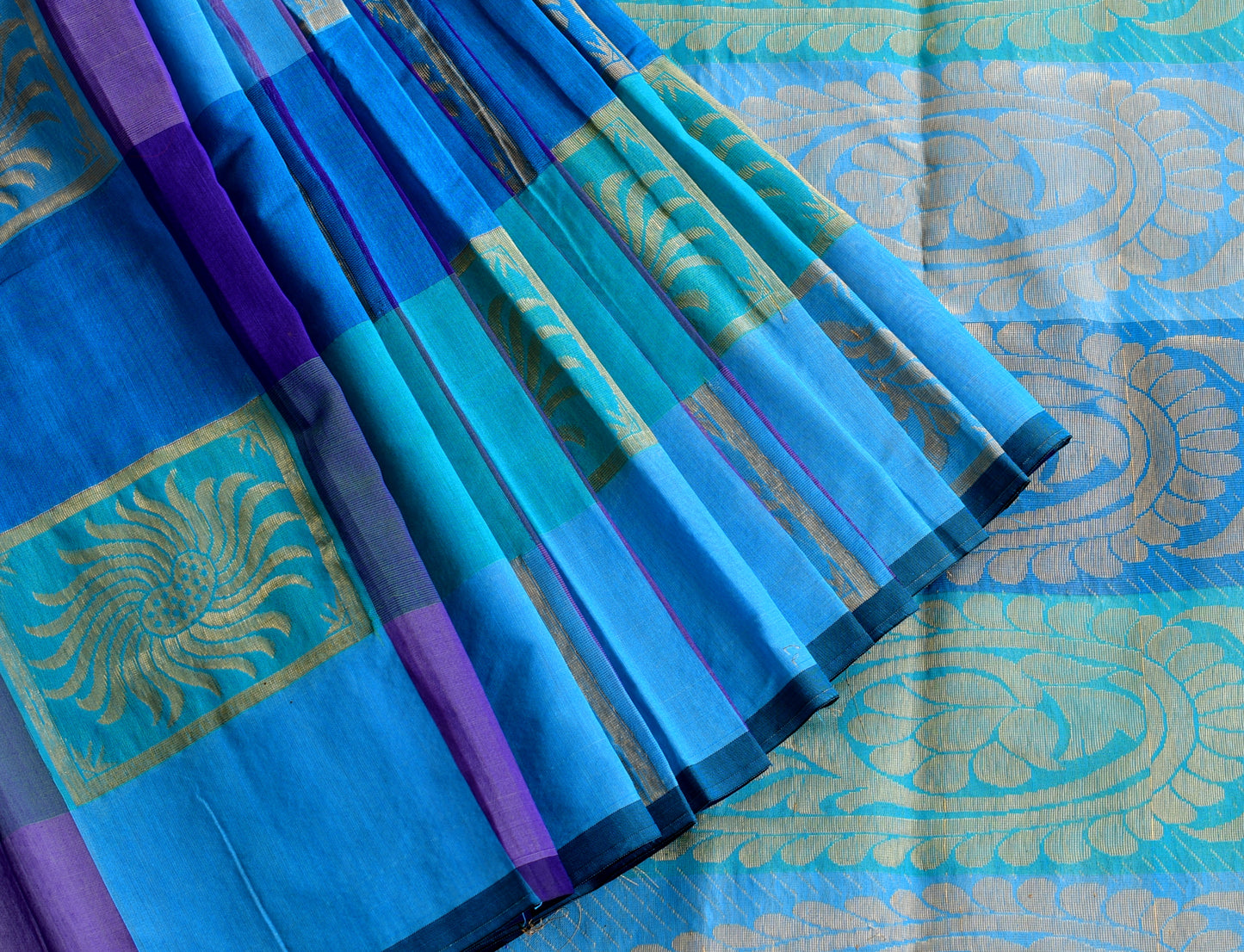 Semi silk cotton blue-Purple-sky blue color mango design saree dj-38522