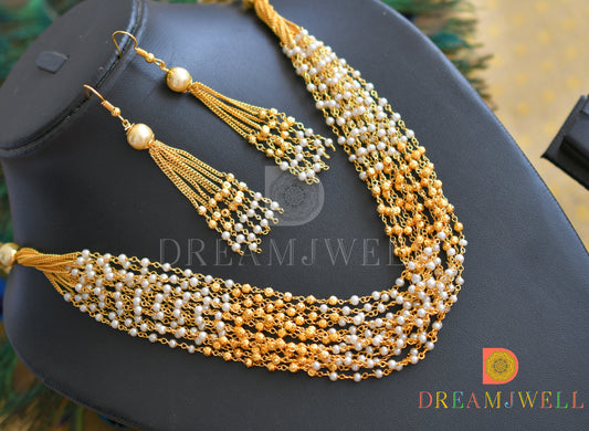Gold tone pearl-gold multilayer mala set dj-34127