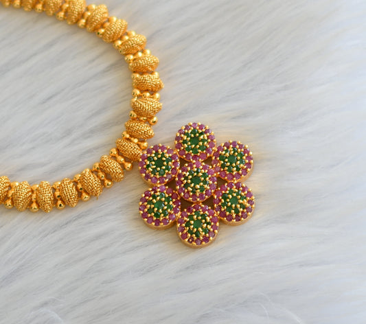 Gold tone cz ruby-green stone necklace dj-40881