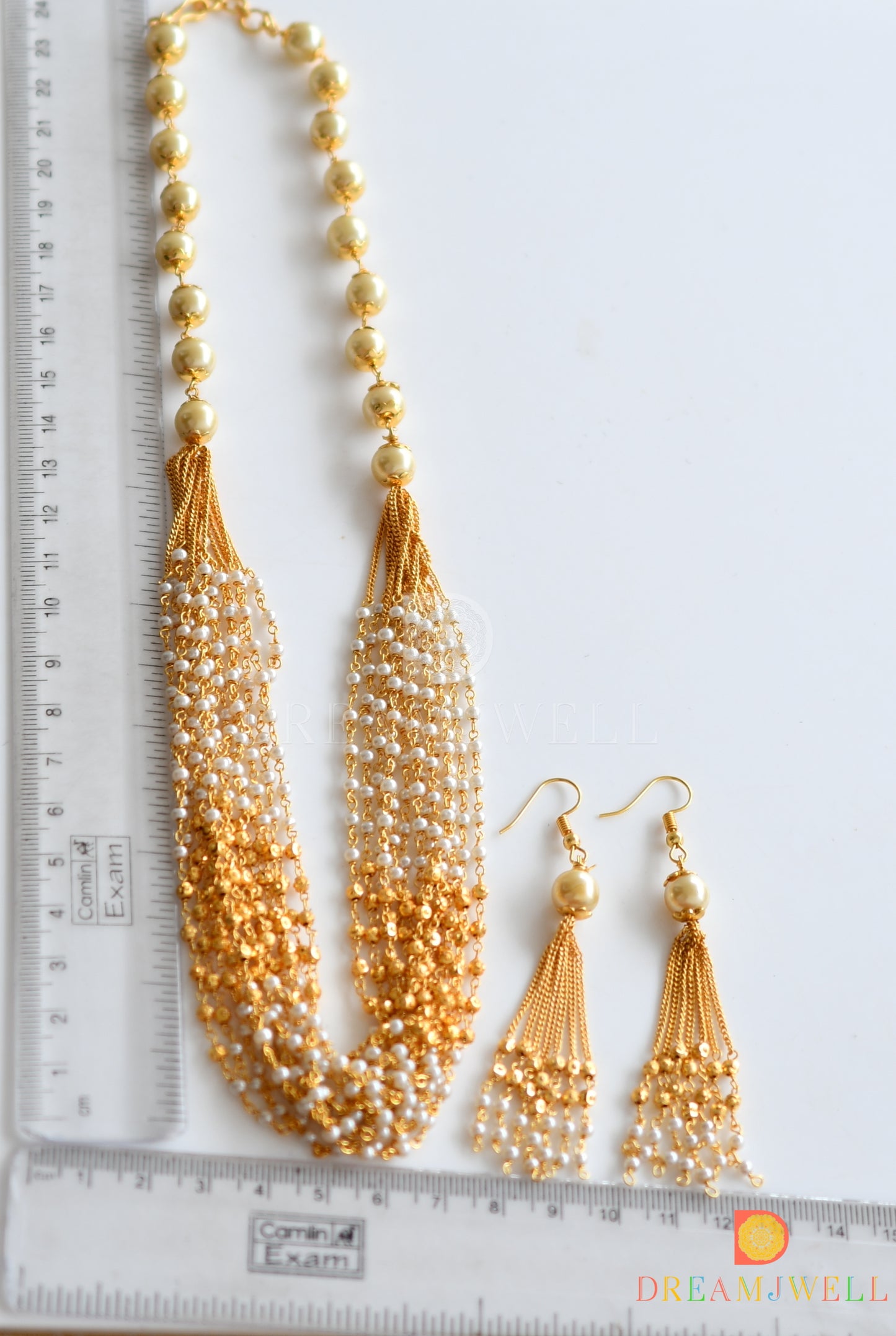 Gold tone pearl-gold multilayer mala set dj-34127