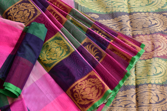 Semi silk cotton green-Purple-blue-pink color mango design saree dj-38523