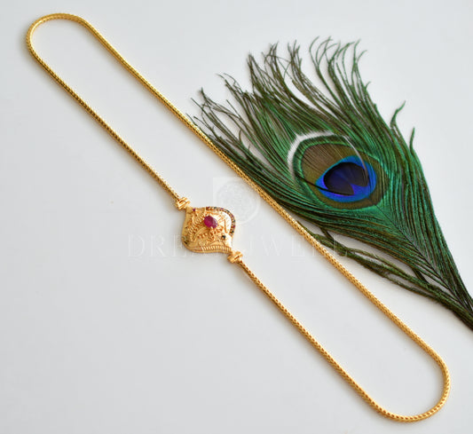 Gold tone Cz Ruby-emerald Mugappu Chain dj-23201