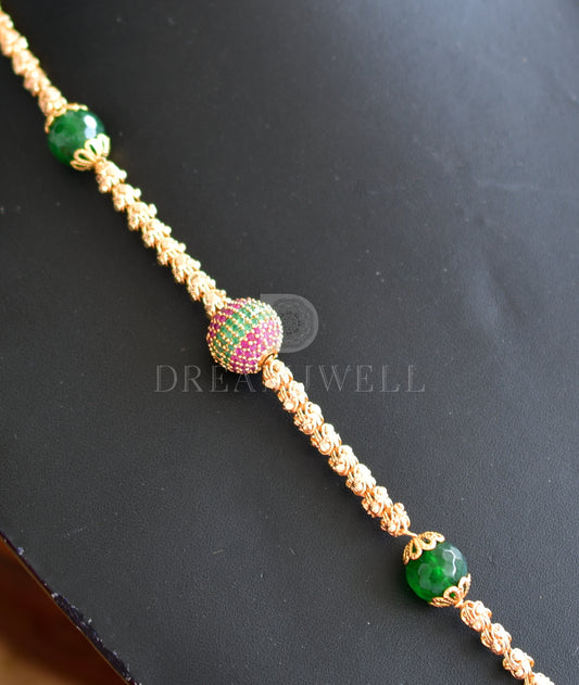 Gold Tone Cz Ruby-emerald Ball Mugappu Chain dj-19882