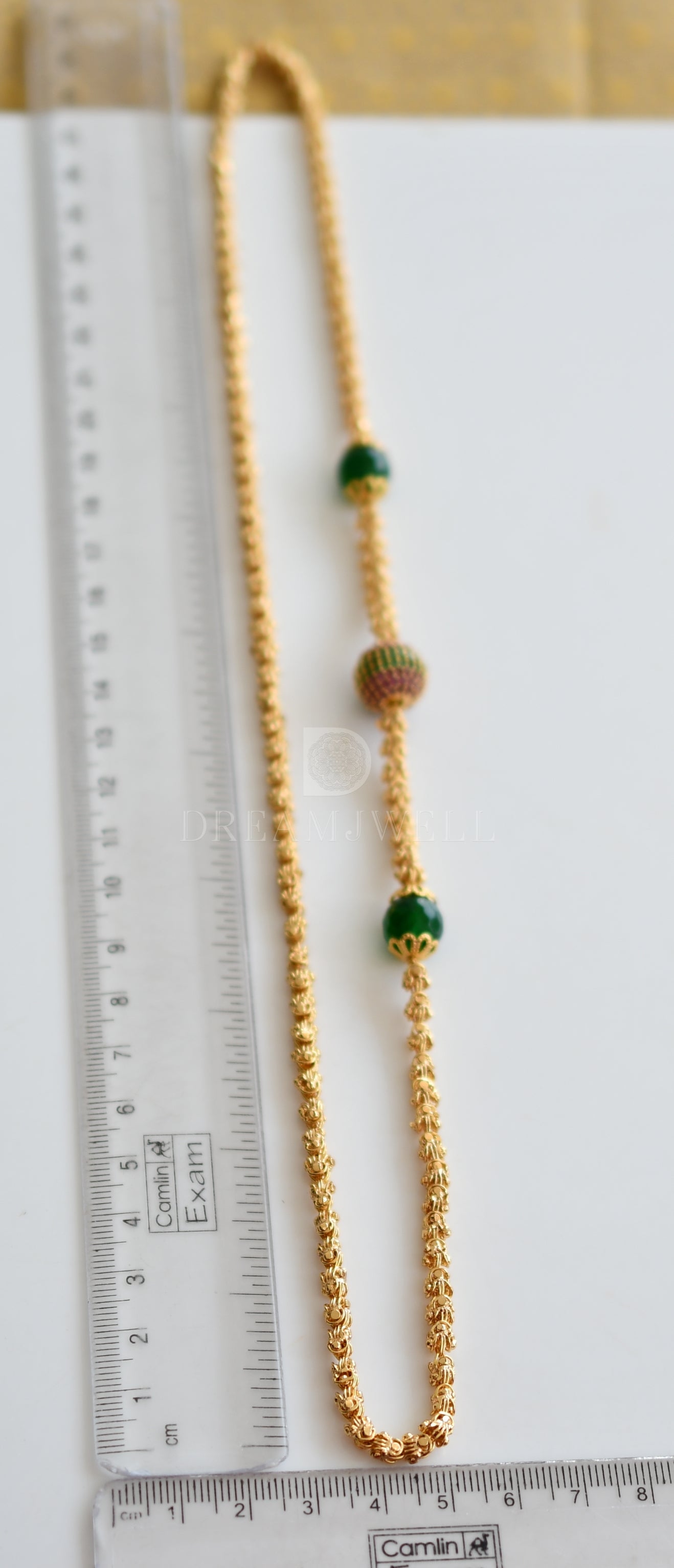 Gold Tone Cz Ruby-emerald Ball Mugappu Chain dj-19882