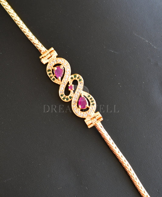 Gold tone Cz Ruby-emerald designer Mugappu Chain dj-19028