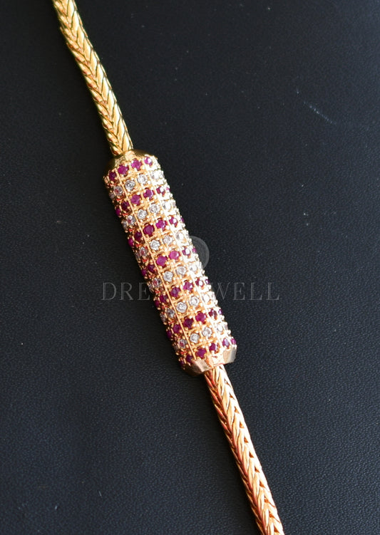 Gold tone Cz Ruby-white Mugappu Chain dj-23208