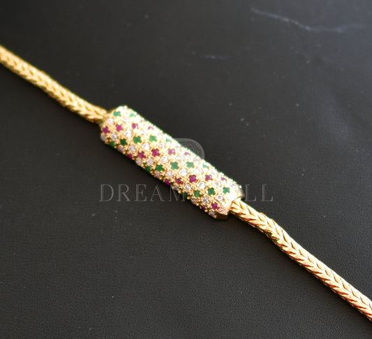 Gold tone Cz Multi Color Mugappu Chain dj-23209
