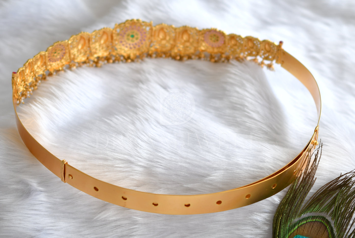 Gold look alike real kemp-green peacock designer waist band dj-34216