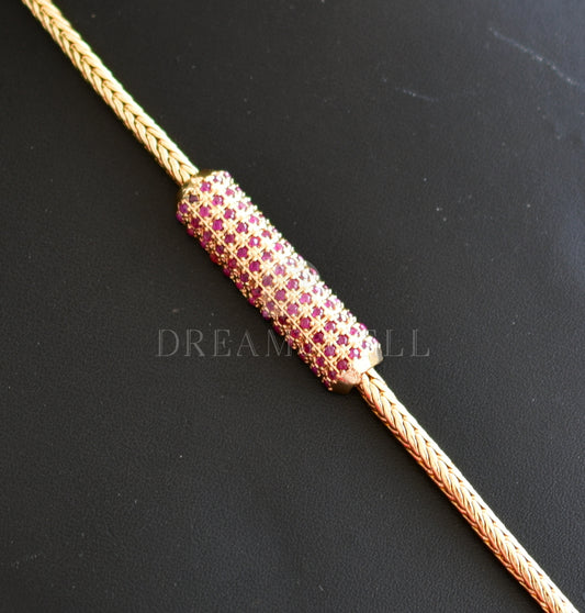 Gold tone Cz Ruby Mugappu Chain dj-23207