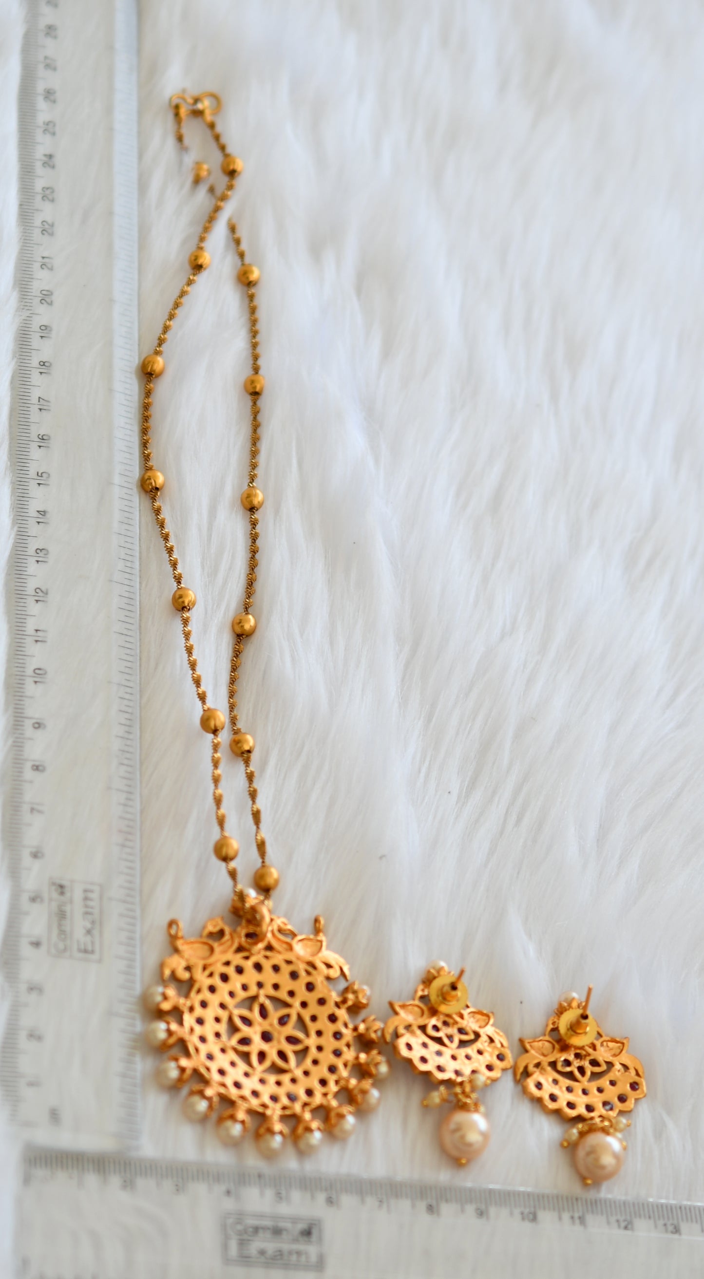 Matte finish ruby pearl peacock necklace set dj-29830