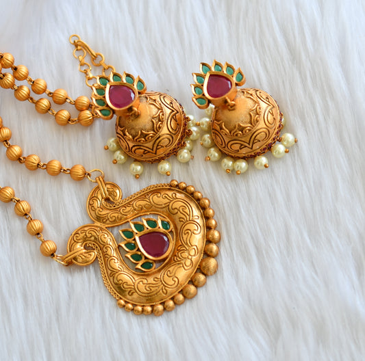 Antique gold tone pink-green pearl necklace set dj-10088