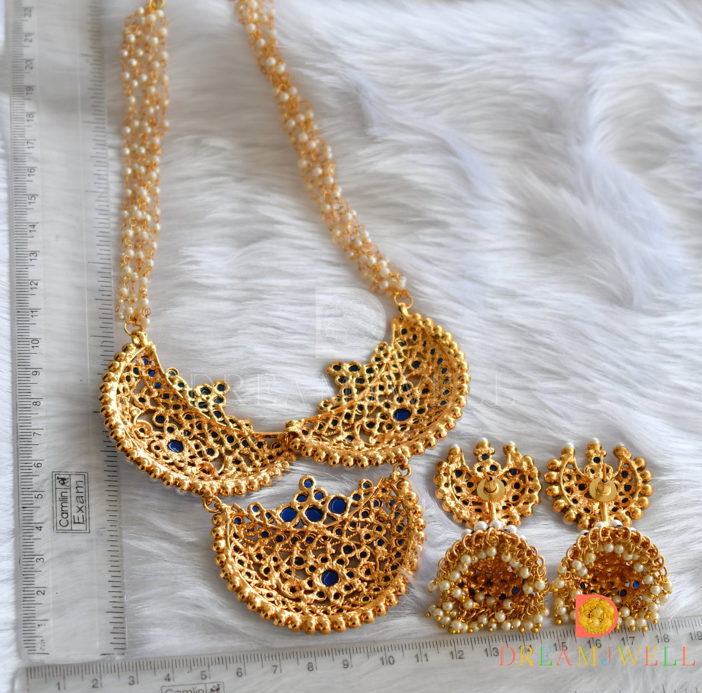 Antique blue pearl moon necklace set dj-23916