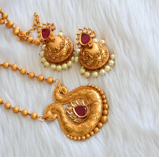 Antique gold tone ruby-pearl necklace set dj-10089