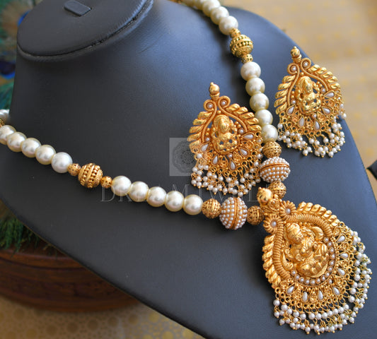 Antique finish pearl lakshmi necklace set dj-05771
