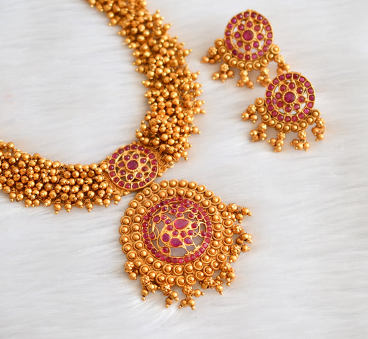 Matte finish ruby Swan gold cluster Kante necklace set dj-19861