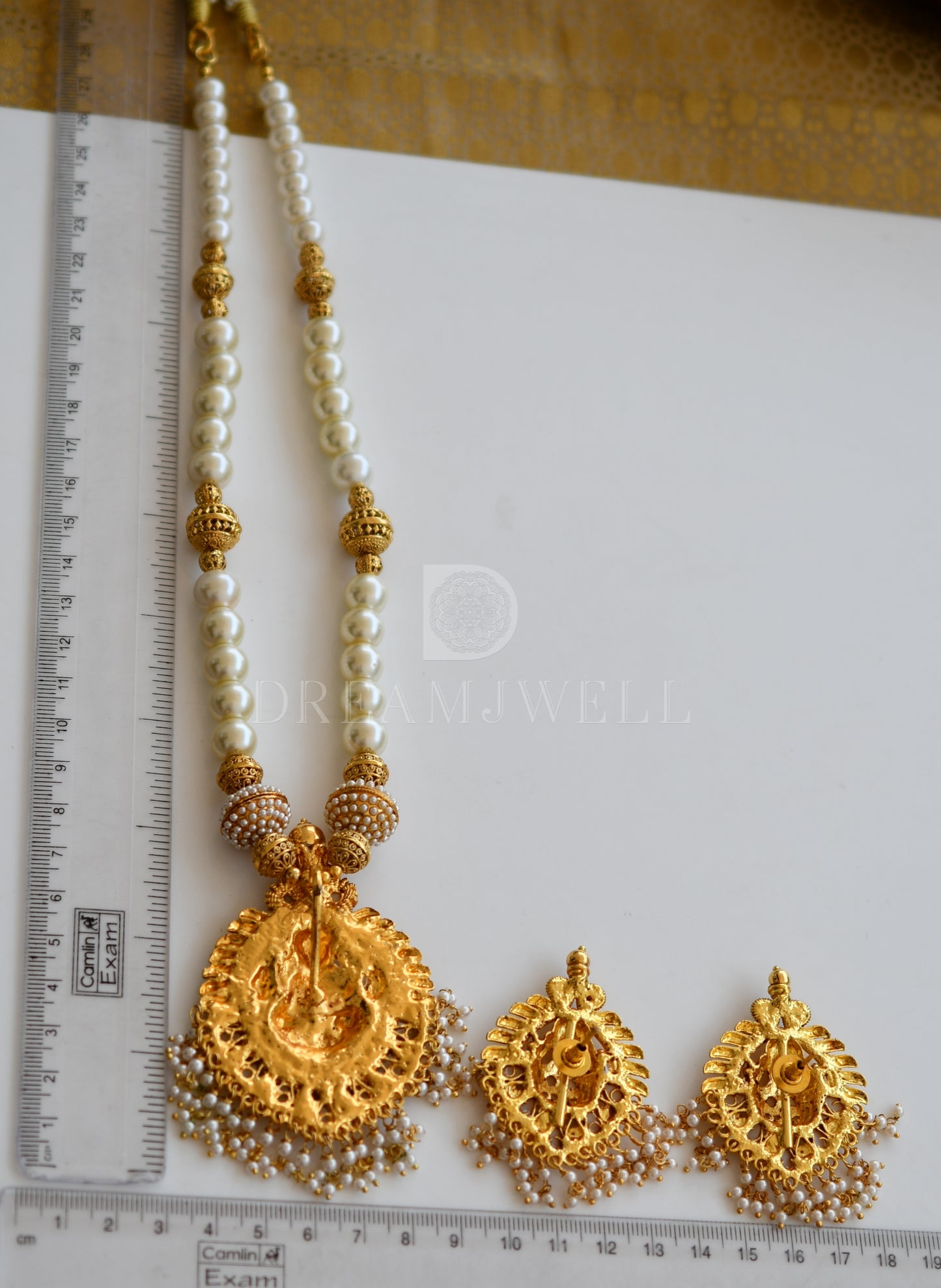 Antique finish pearl lakshmi necklace set dj-05771