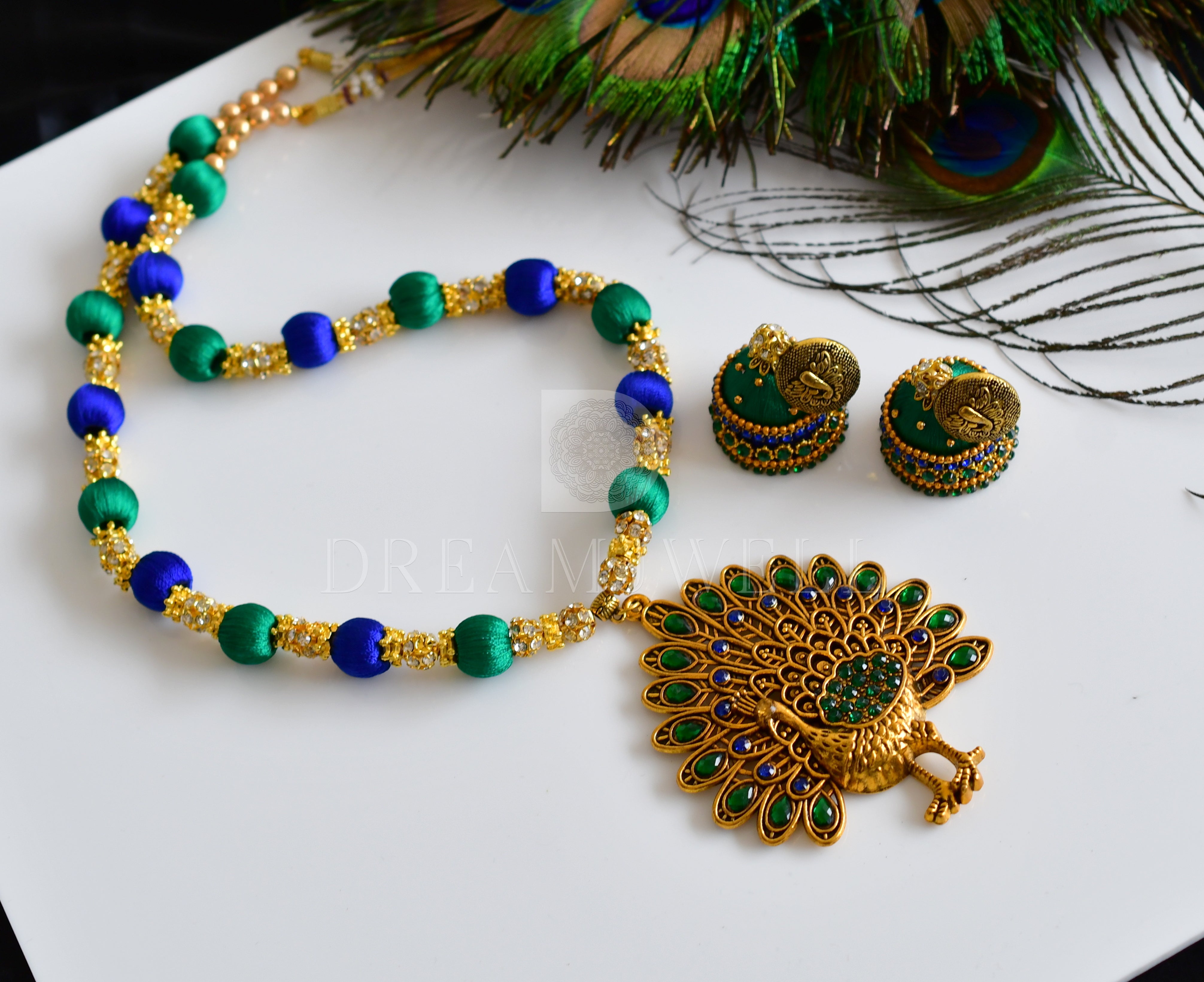 Blue Peacock Statement handmade necklace set at ?2950