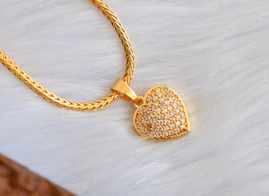 Gold tone white heart pendant with chain dj-39978