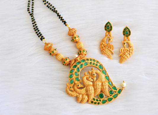 Matte finish emerald peacock mangalsutra set dj-19745