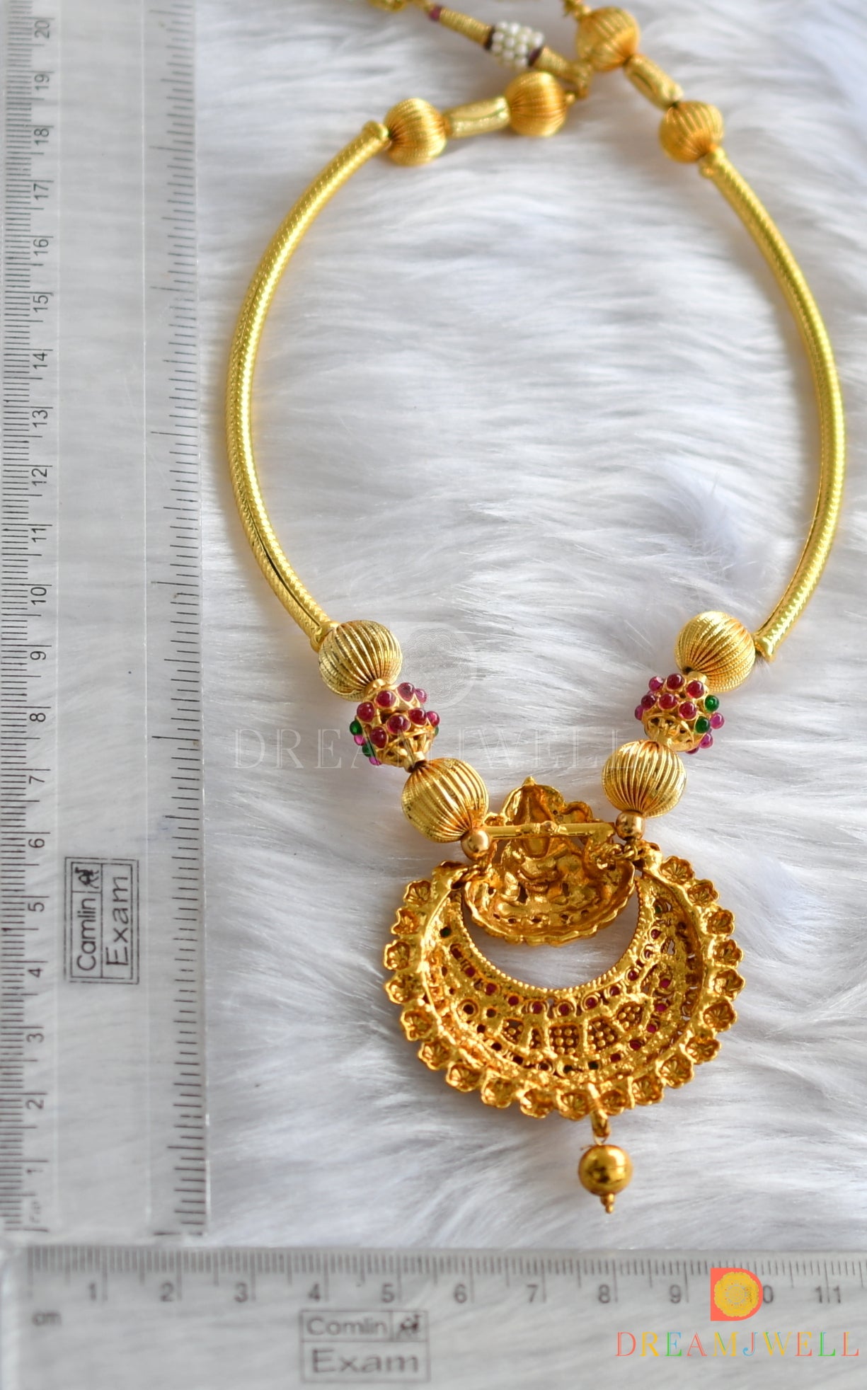 Antique handmade kemp-green Lakshmi Hasli necklace dj-04007