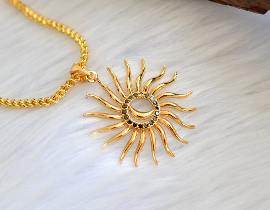 Gold tone cz white sun pendant with chain dj-39982