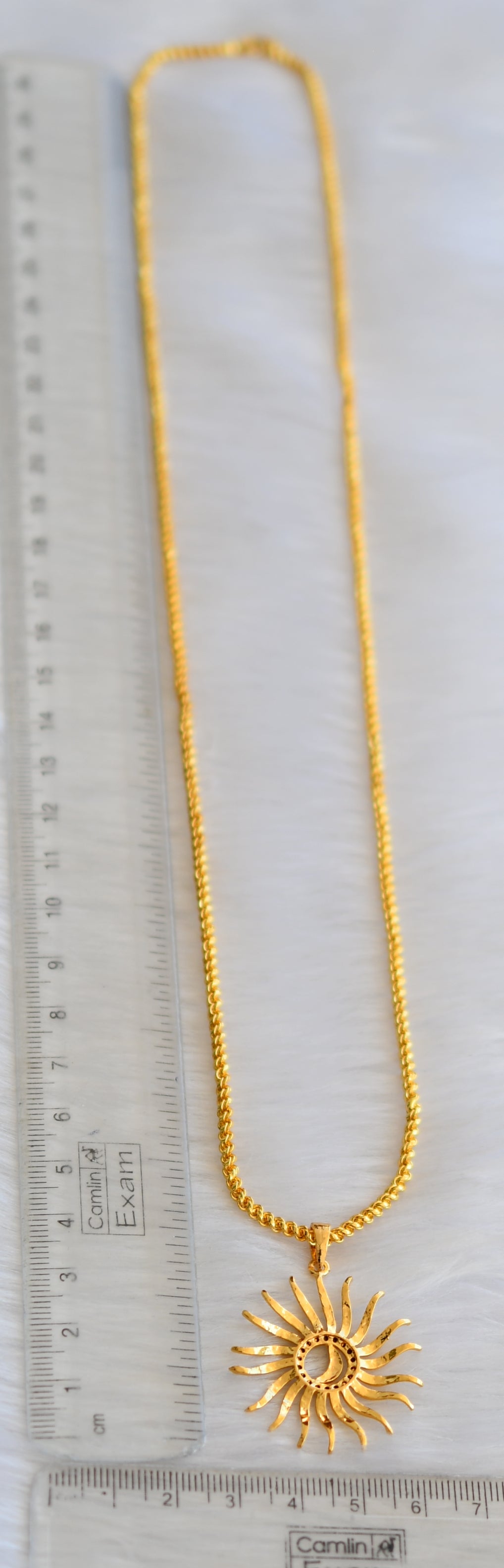 Gold tone cz white sun pendant with chain dj-39982