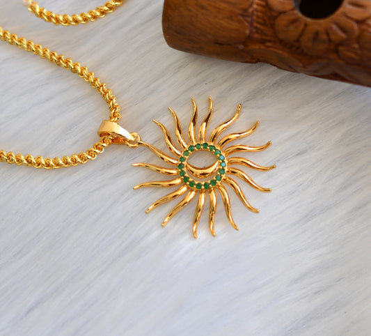 Gold tone cz green sun pendant with chain dj-39983