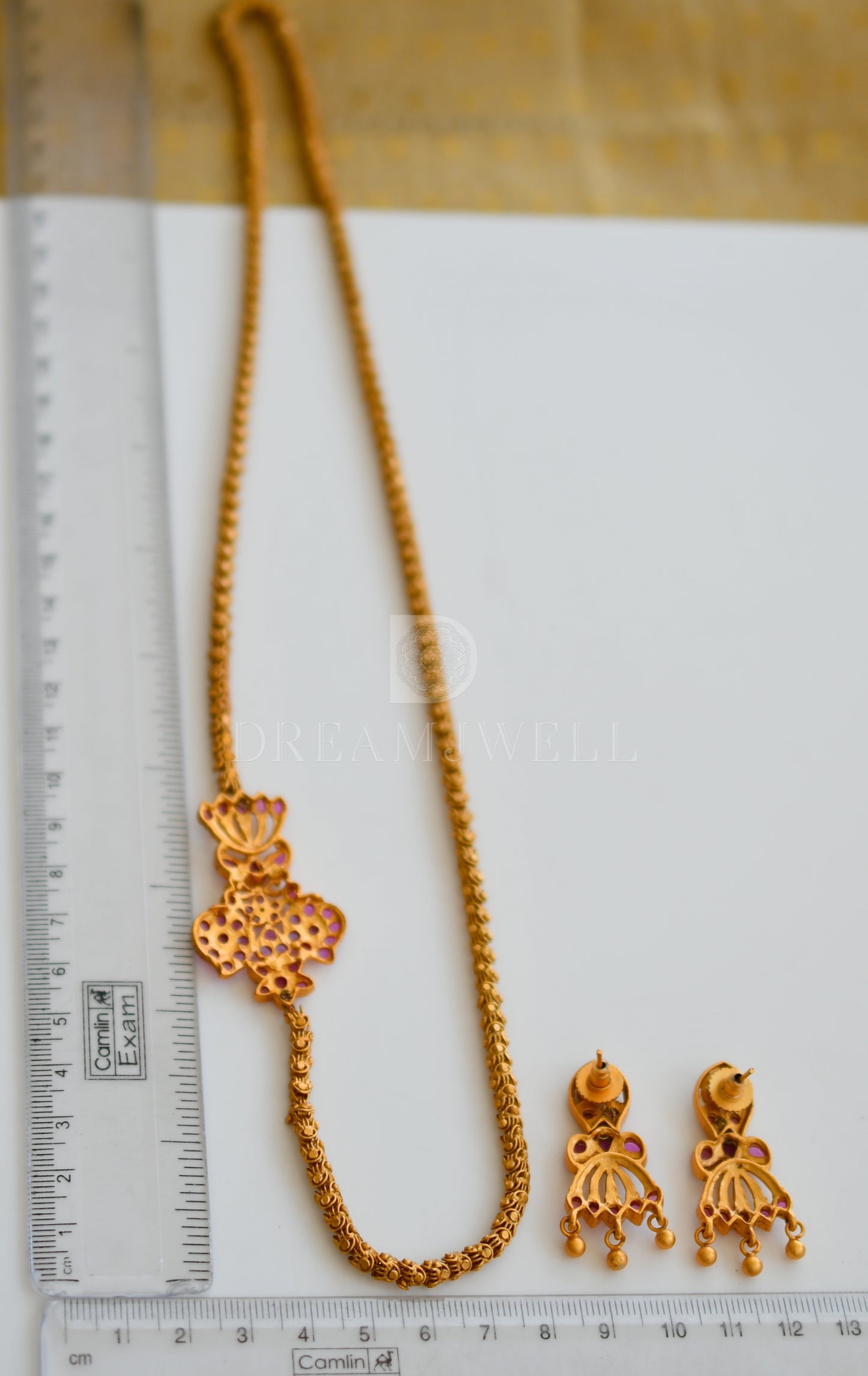 Matte finish ruby mugappu chain with earrings dj-10120