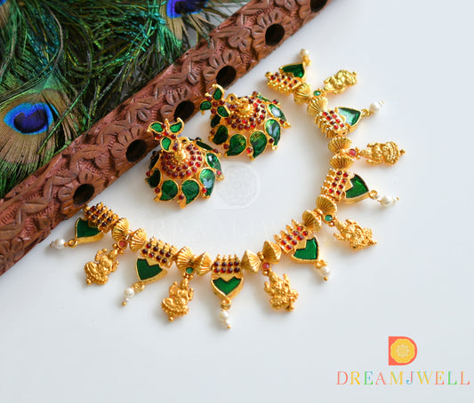 Gold tone palakka green-kemp designer necklace set dj-34957