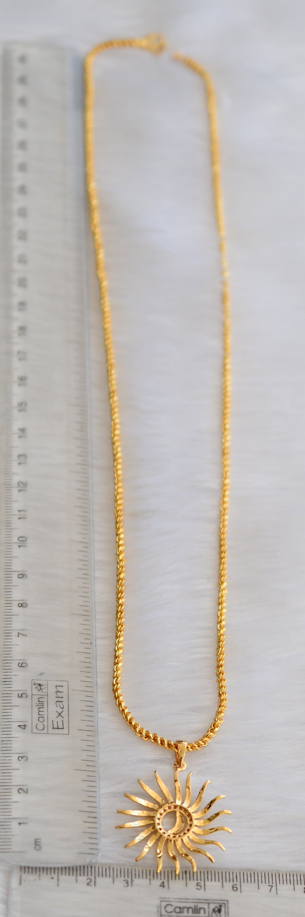 Gold tone cz ruby-white sun pendant with chain dj-39986