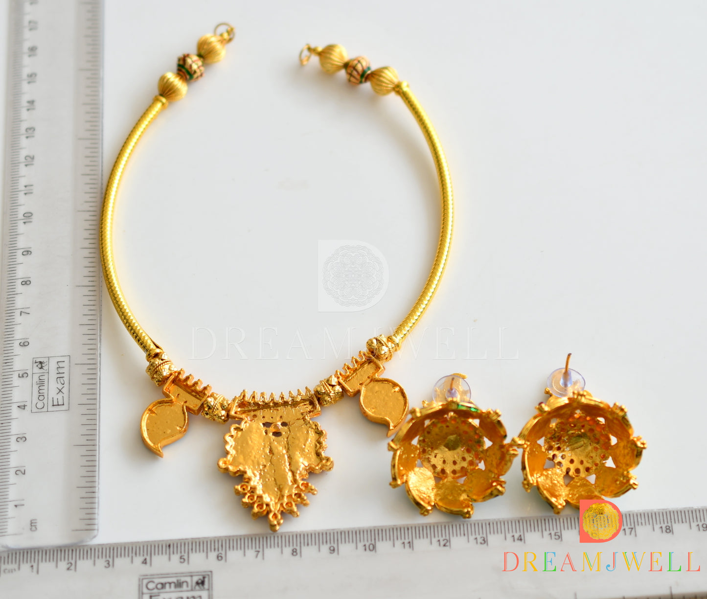 Gold tone handmade Green Palakka Hasli Necklace Set dj-04372