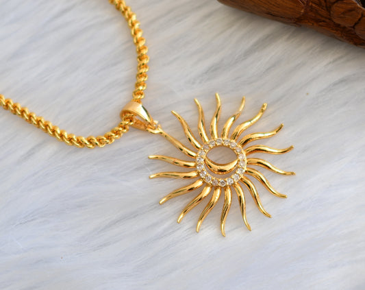 Gold tone cz white sun pendant with chain dj-39987