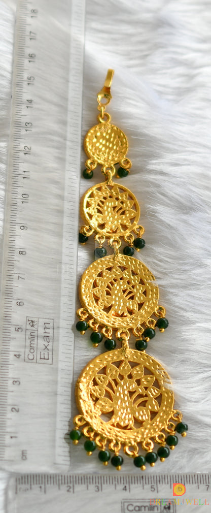 Gold tone Kemp-green peacock temple tikka dj-37705