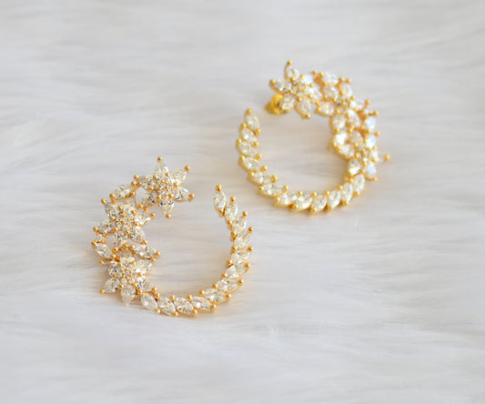 Gold tone cz white flower earrings dj-19760