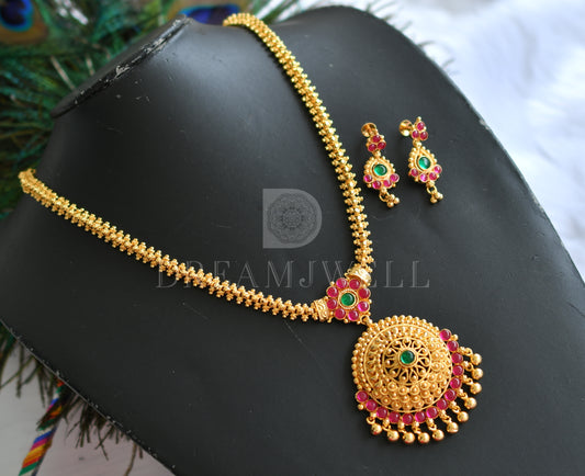 Gold Tone Real Kemp-green Round pendant Necklace Set dj-11332